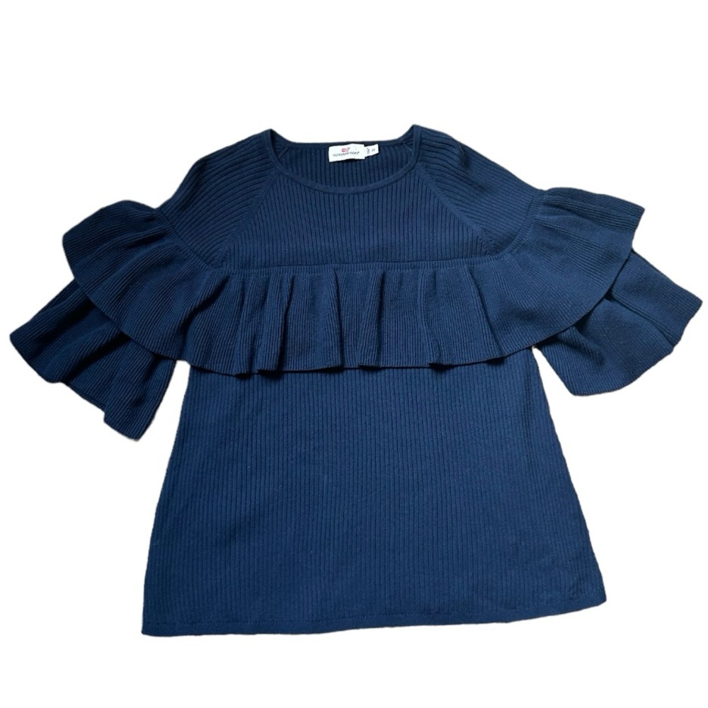 Vineyard Vines Ribbed Ruffle Navy Sweater Size XSmall